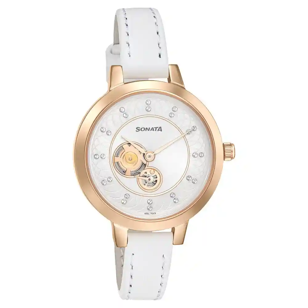 Sonata Unveil Watch With Silver Dial Leather Strap 8141WL07