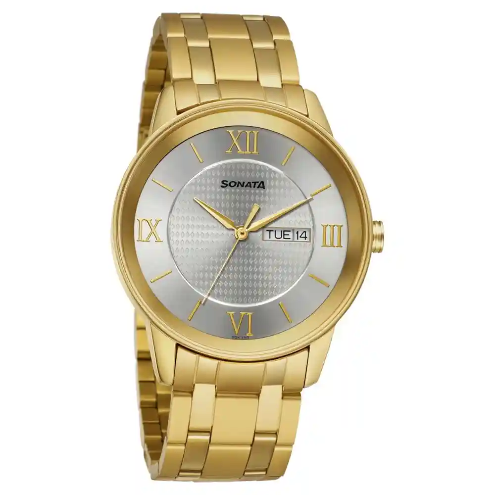 Sonata Utsav Champagne Dial Stainless Steel Watch 7133YM01