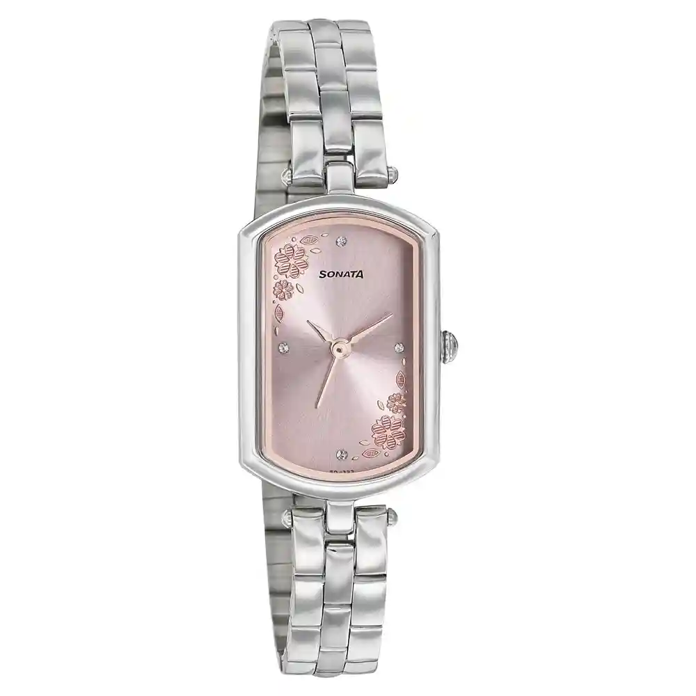 Sonata Wedding Edition Rose Gold Dial Stainless Steel Strap Watch 8160SM01