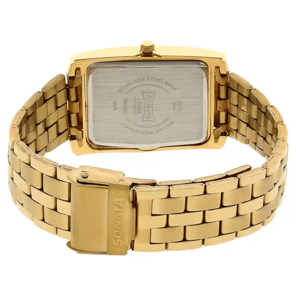 Sonata White Dial Golden Stainless Steel Strap Watch 7953YM01