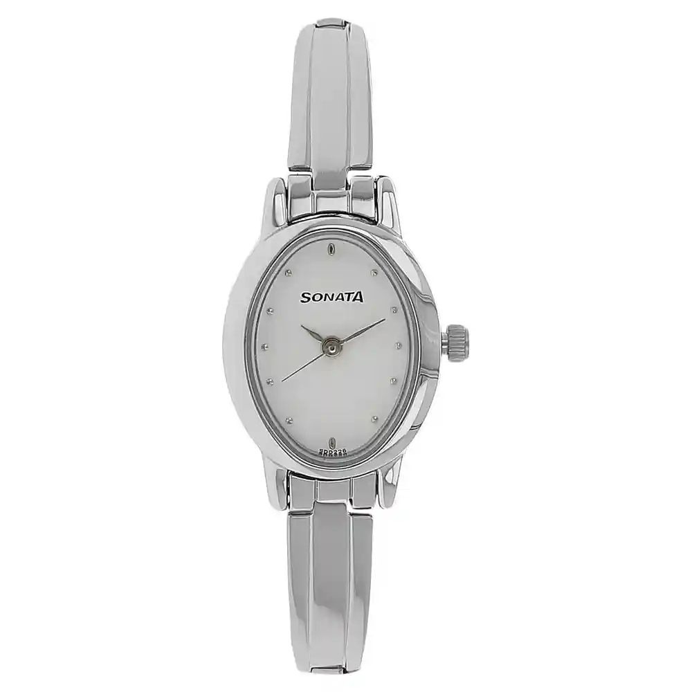 Sonata White Dial Silver Stainless Steel Strap Watch 8100SM01