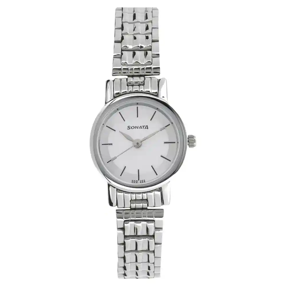 Sonata White Dial Silver Stainless Steel Strap Watch 8976SM01W