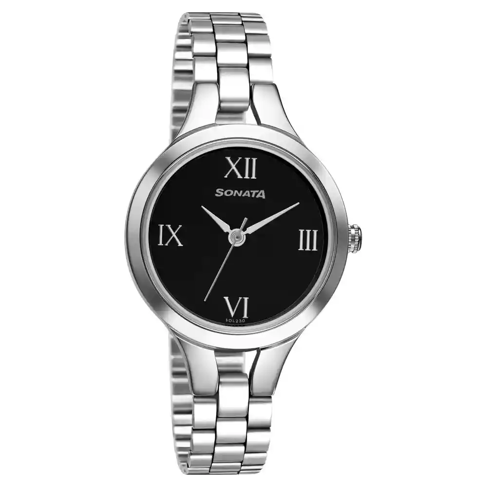 Sonata Workwear Watch With Black Dial And Stainless Steel Strap 8151SM07