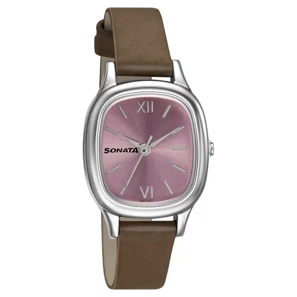 Sonata Workwear Watch With Pink Dial And Leather Strap 8060SL04