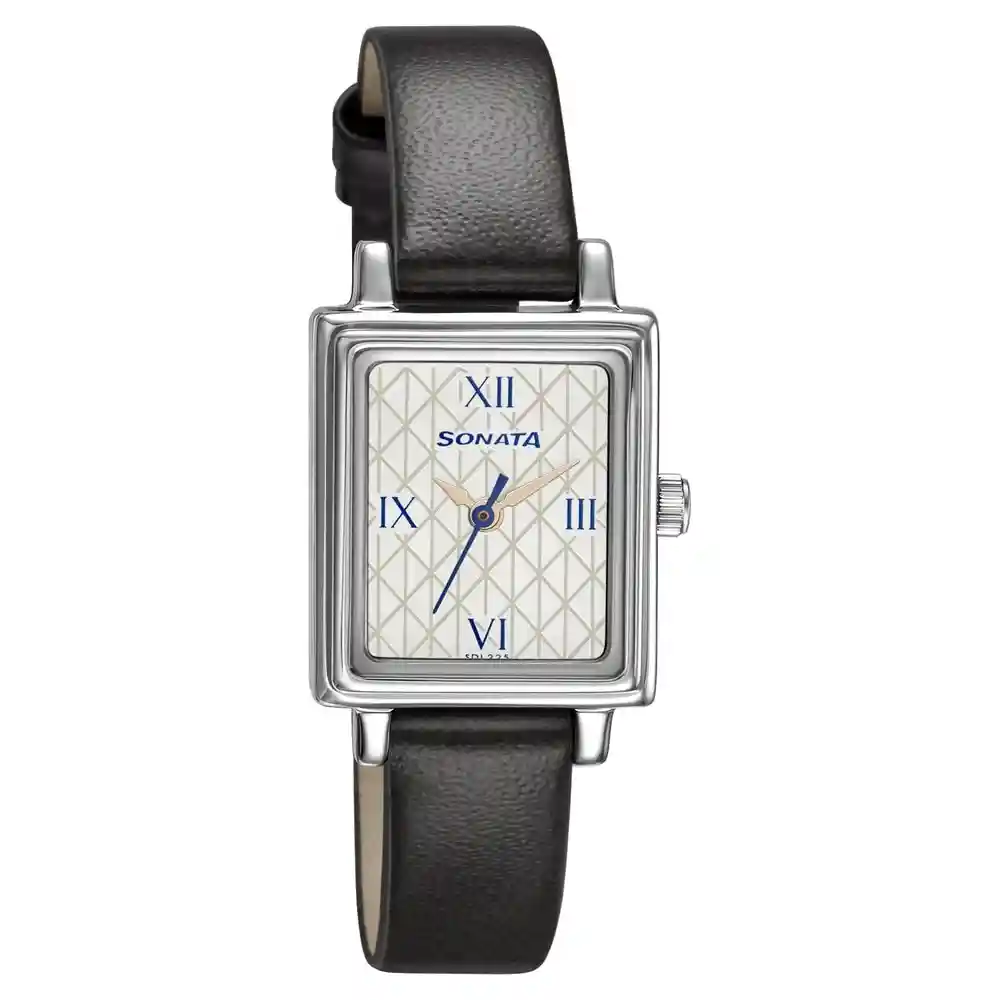 Sonata Workwear Watch With White Dial And Leather Strap 8080SL02