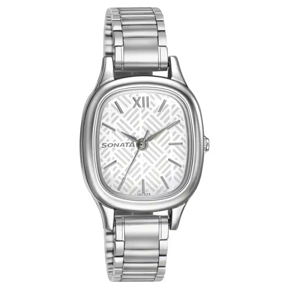 Sonata Workwear Watch With White Dial And Stainless Steel Strap 8060SM04