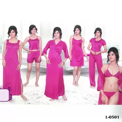 Sukanya 0501 Nightwear 9 Pcs Set L Pink