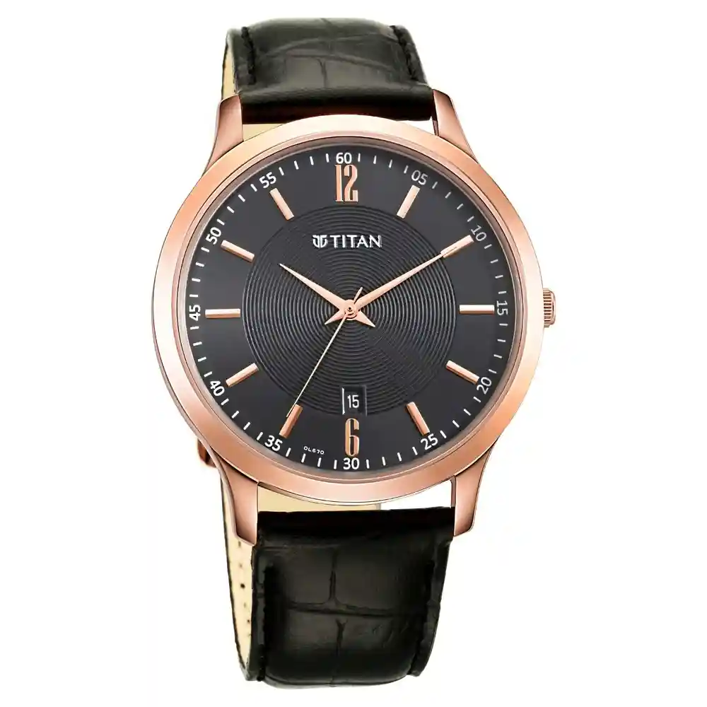 Titan Black Dial Leather Strap Watch 1825WL03