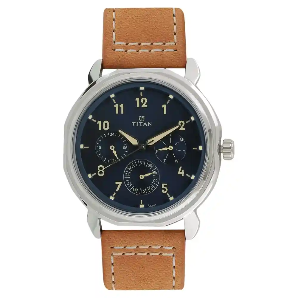 Titan Blue Dial Leather Strap Watch 1753SL01