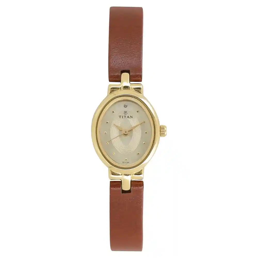 Titan Champagne Dial Brown Leather Strap Watch 2594YL01