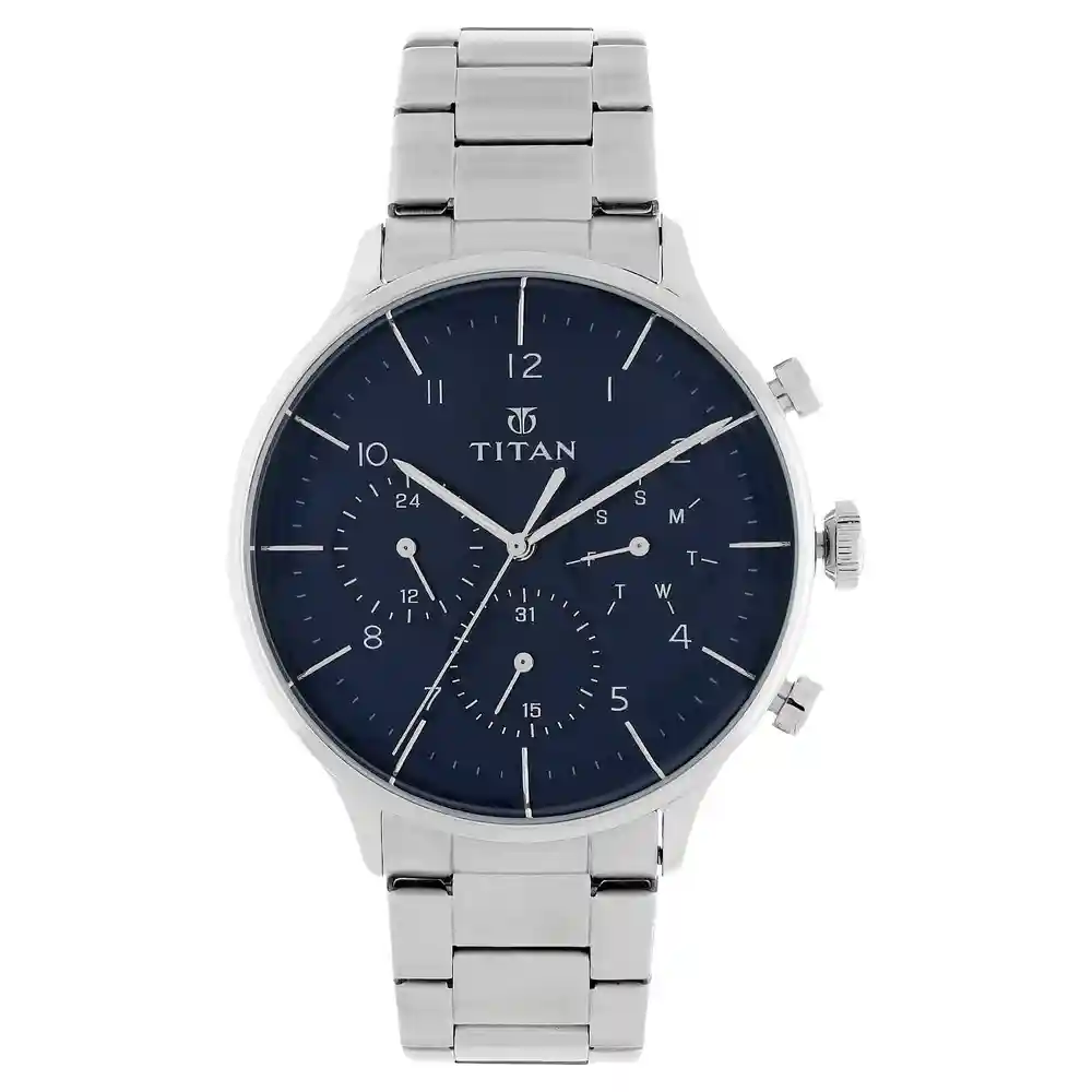 Titan Classique Blue Dial Stainless Steel Strap Watch 90102SM01