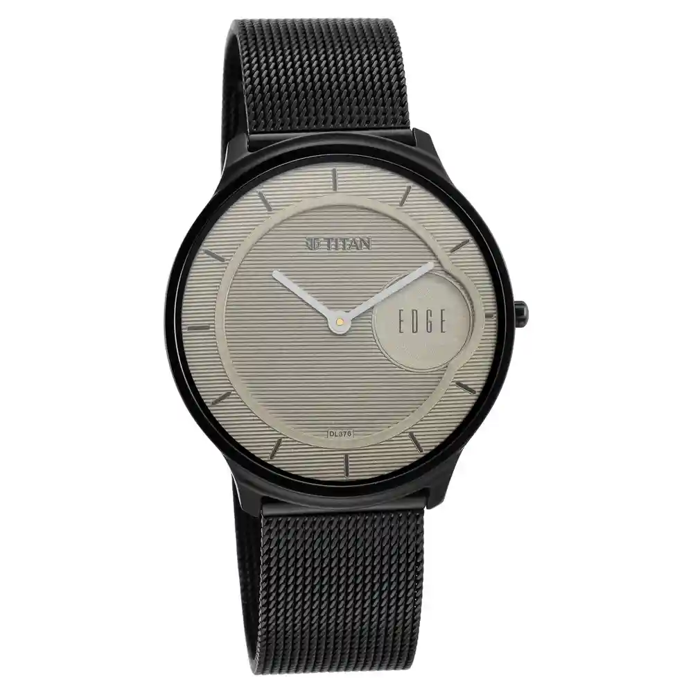 Titan Edge Baseline Watch With Beige Dial And Black Leather Strap 1843NM01