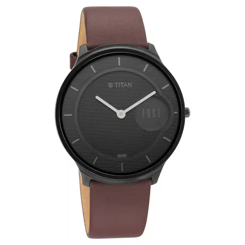 Titan Edge Baseline Watch With Black Dial And Brown Leather Strap 1843NL01