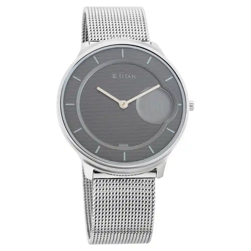 Titan Edge Watch With Grey Dial In Steel Case And Mesh Strap 1843SM01