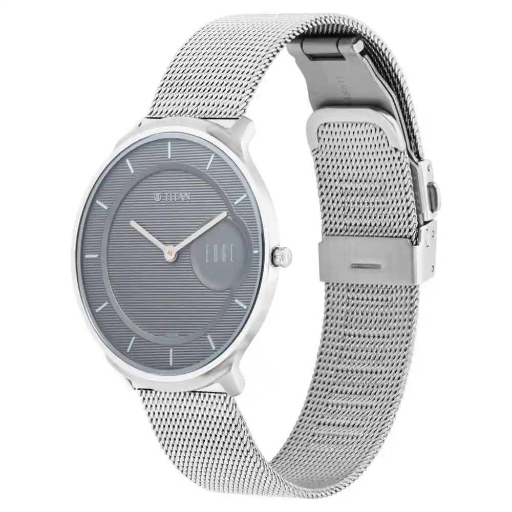 Titan Edge Watch With Grey Dial In Steel Case And Mesh Strap 1843SM01