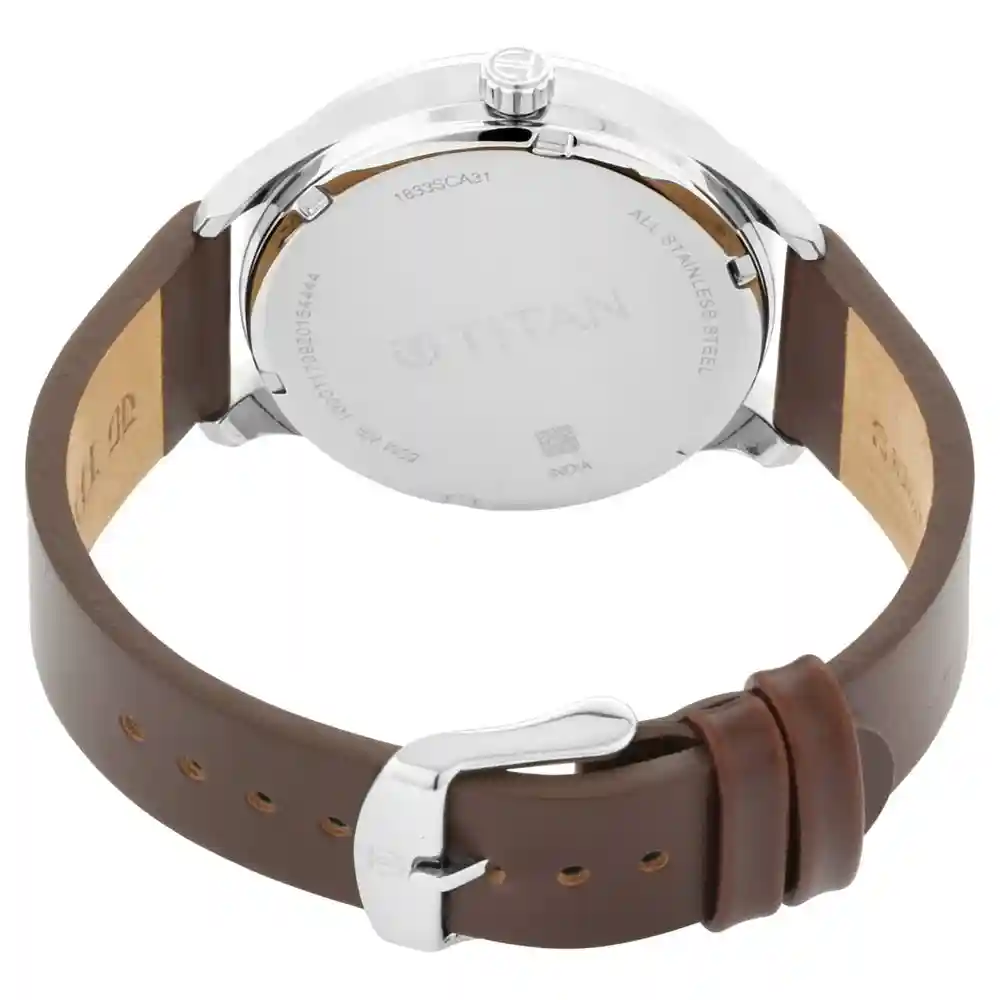 Titan Evoke White Dial Brown Leather Strap Watch 1833SL02