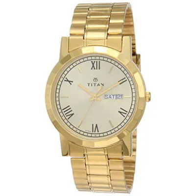 Titan Gold Dial Analogue Watch for Mens 1644YM03