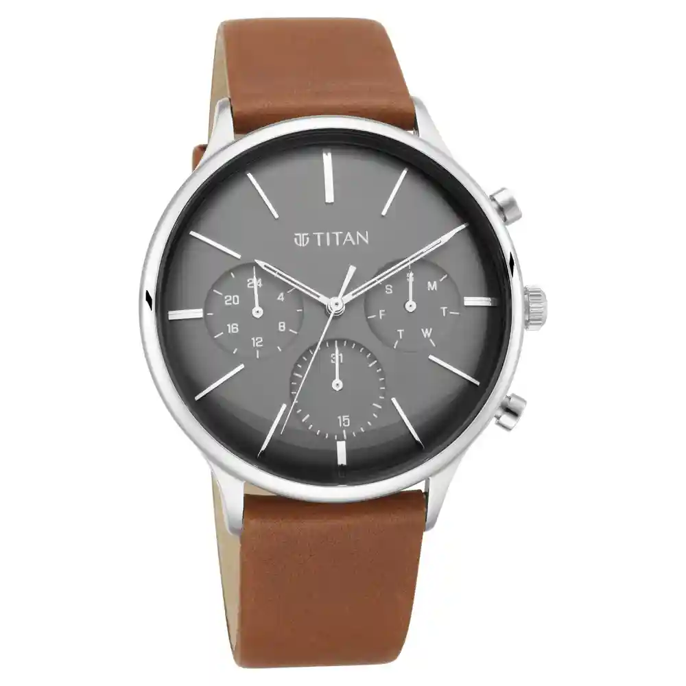Titan Light Leathers Watch With Blue Dial And Brown Leather Strap 90134SL01