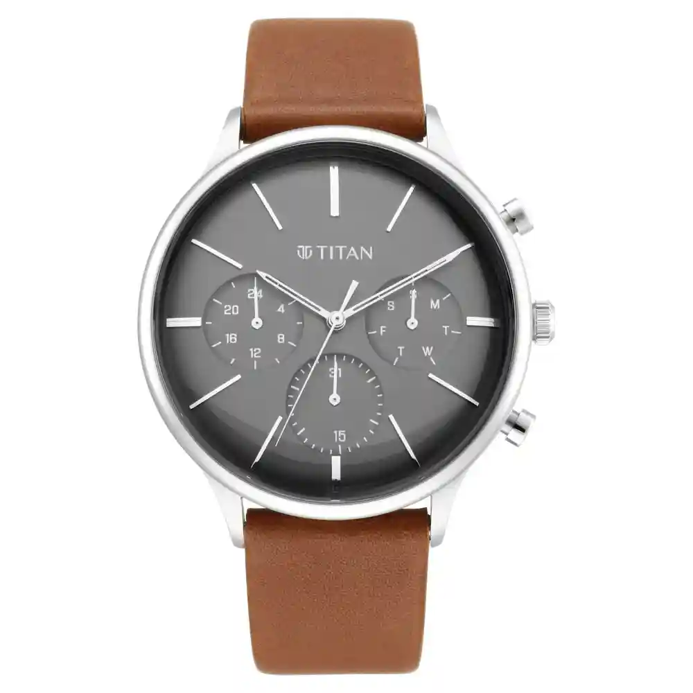 Titan Light Leathers Watch With Blue Dial And Brown Leather Strap 90134SL01