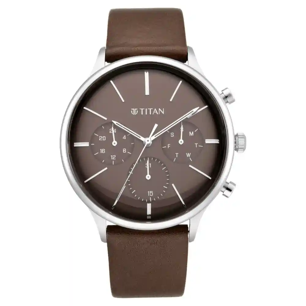 Titan Light Leathers Watch With Brown Dial And Brown Leather Strap 90134SL02
