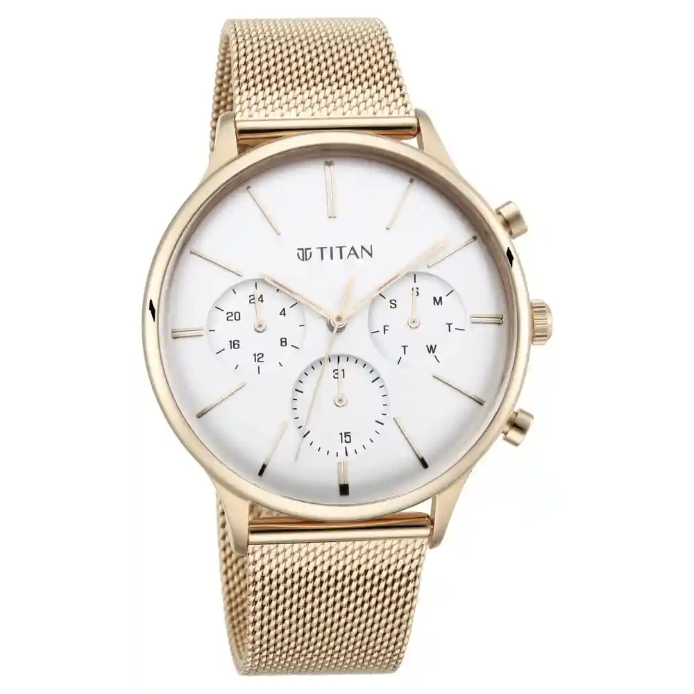 Titan Light Leathers Watch With Silver Dial And Pink Leather Strap 90134WM01