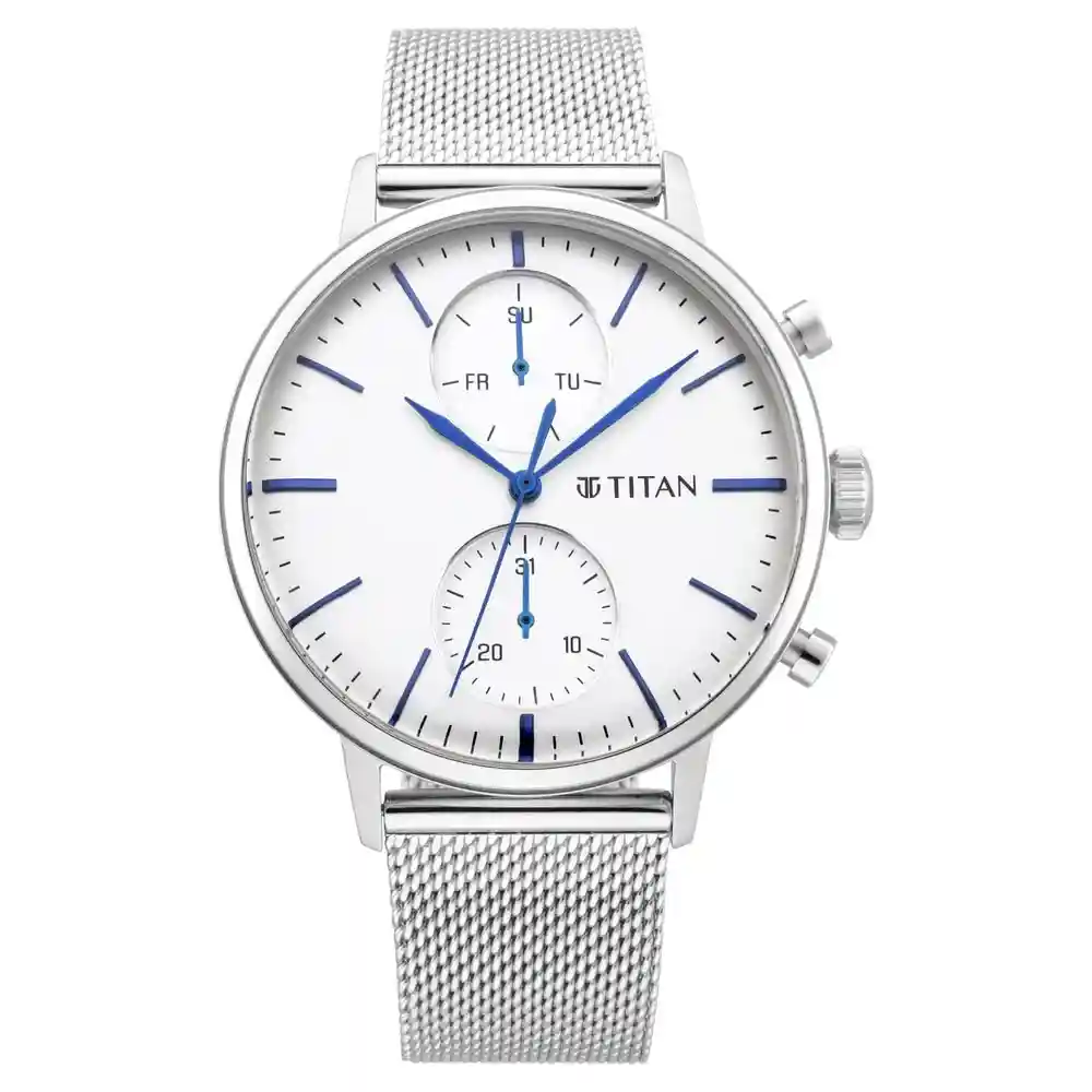 Titan Light Leathers Watch With Silver Dial And Silver Leather Strap 90135SM01