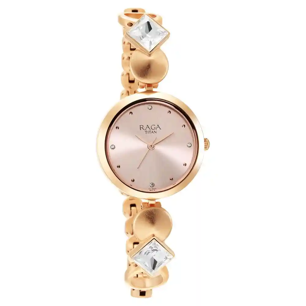 Titan Love All Watch With Pink Dial And Brass Strap 2606WM10