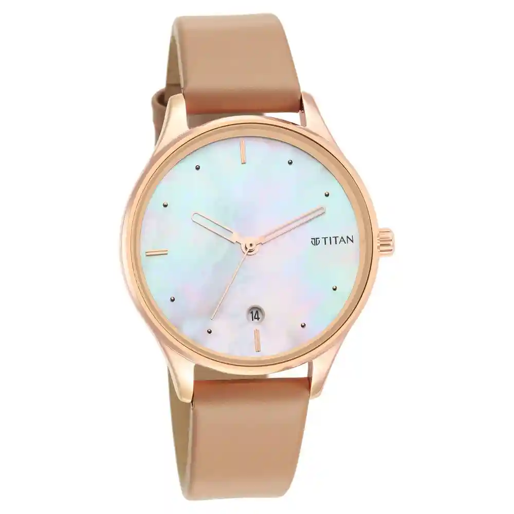 Titan Pastel Dreams Mother Of Pearl Dial Brown Leather Strap Watch 2670WL03