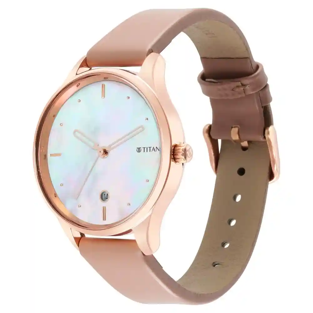 Titan Pastel Dreams Mother Of Pearl Dial Brown Leather Strap Watch 2670WL03