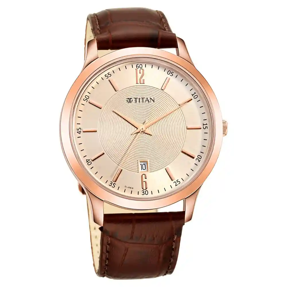 Titan Rose Gold Dial Leather Strap Watch 1825WL02