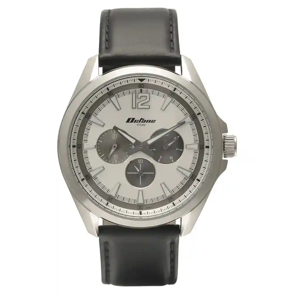 Titan Silver Dial Leather Strap Watch 90124SL01