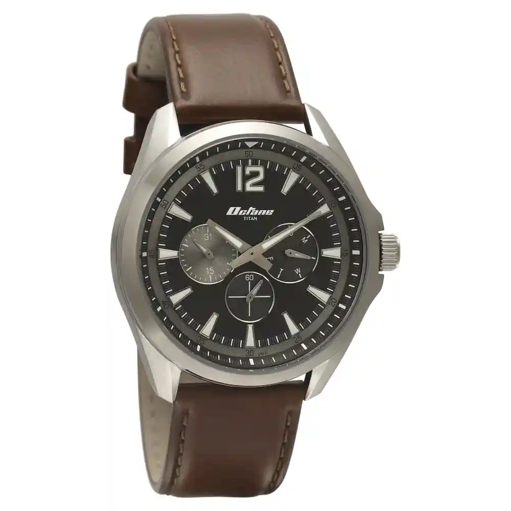 Titan Silver Dial Leather Strap Watch 90124SL02