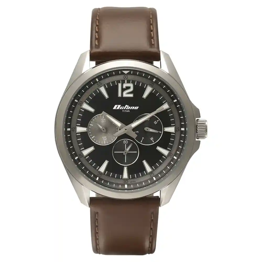Titan Silver Dial Leather Strap Watch 90124SL02