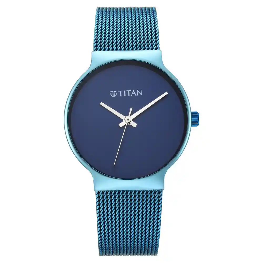Titan Slimline Blue Dial Mesh Strap Watch 95141QM01