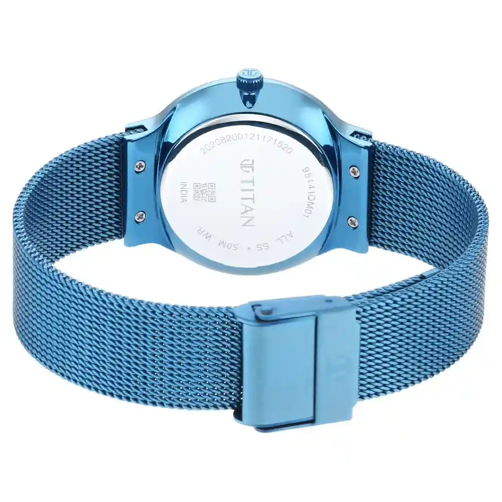 Titan Slimline Blue Dial Mesh Strap Watch 95141QM01