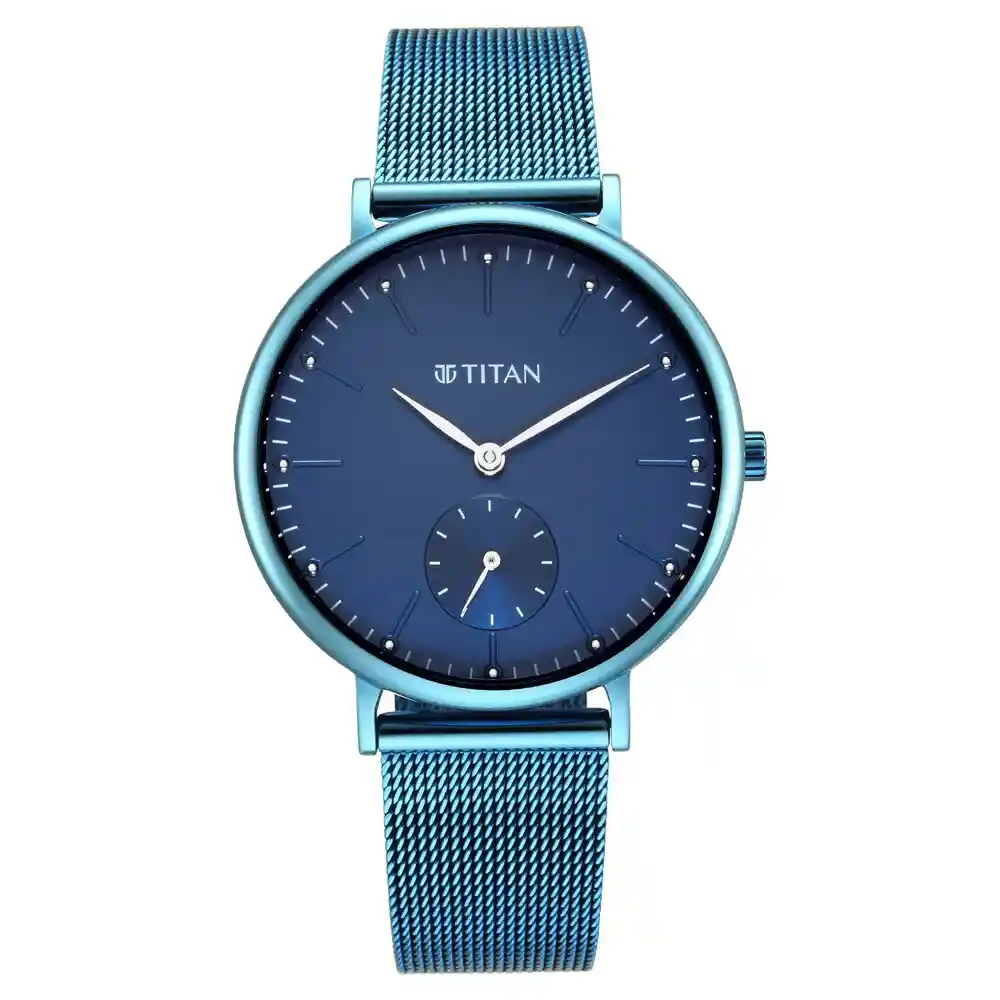 Titan Slimline Blue Dial Mesh Strap Watch 95142QM01