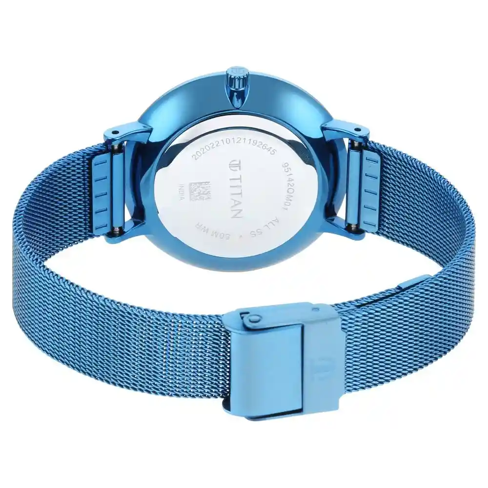 Titan Slimline Blue Dial Mesh Strap Watch 95142QM01