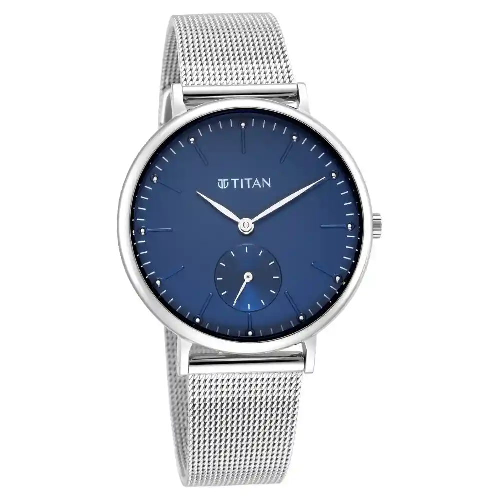 Titan Slimline Blue Dial Mesh Strap Watch 95142SM01