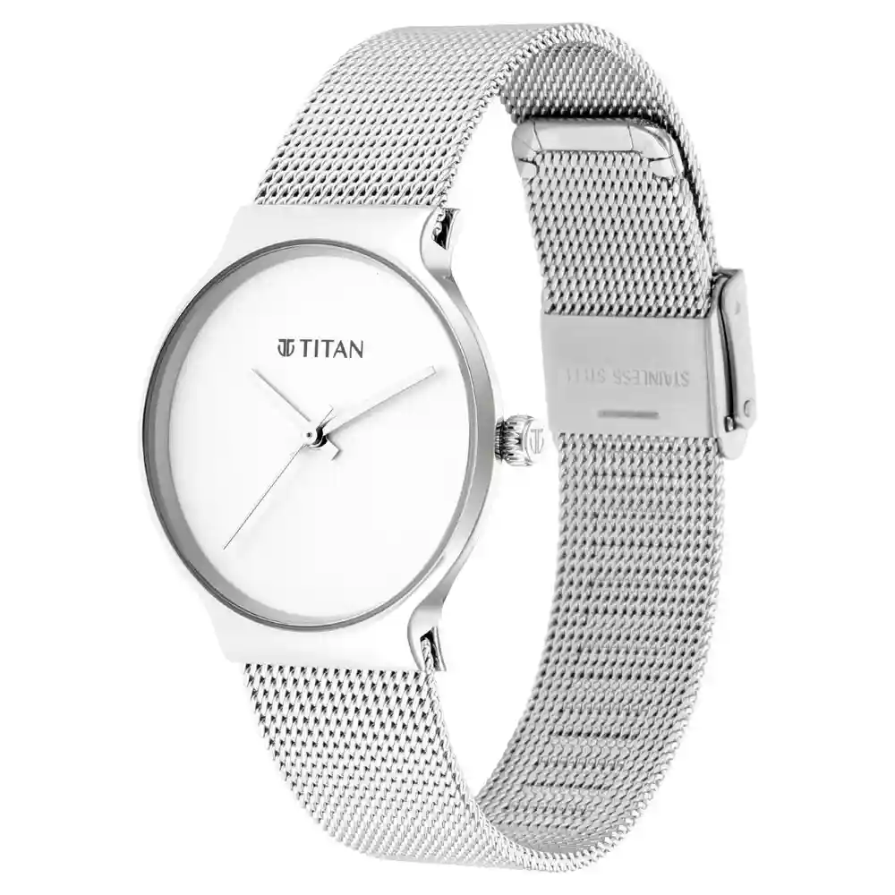 Titan Slimline Silver Dial Mesh Strap Watch 95141SM01