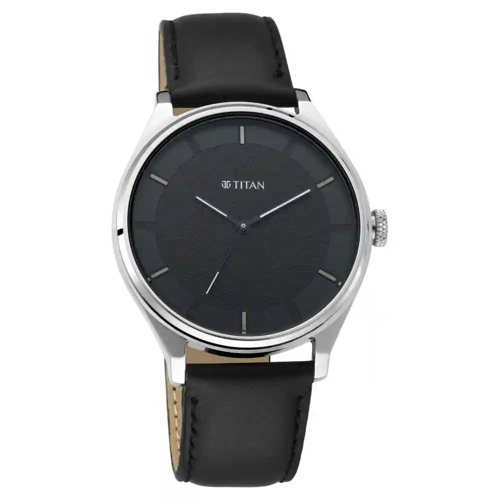 Titan Workwear Watch With Black Dial And Leather Strap 1802SL11