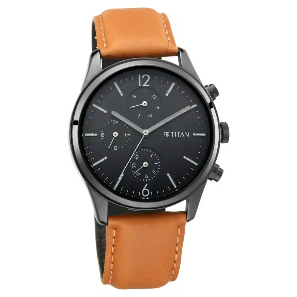 Titan Workwear Watch With Black Dial And Leather Strap 1805NL02