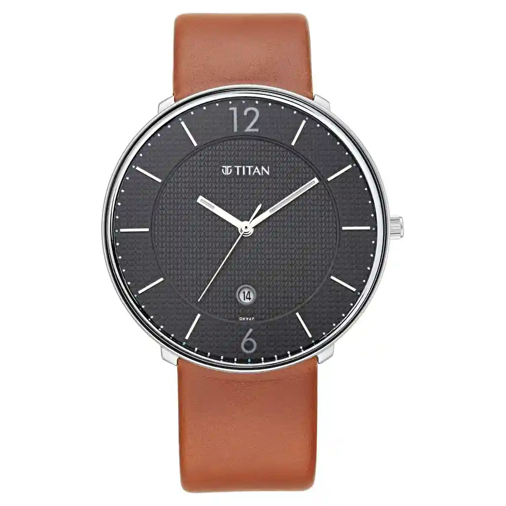 Titan Workwear Watch With Black Dial And Leather Strap 1849SL01