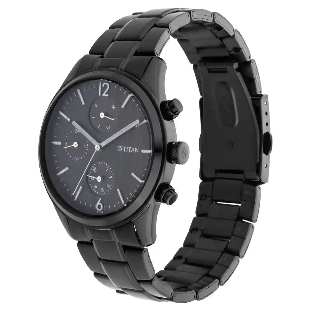 Titan Workwear Watch With Black Dial And Metal Strap 1805NM02
