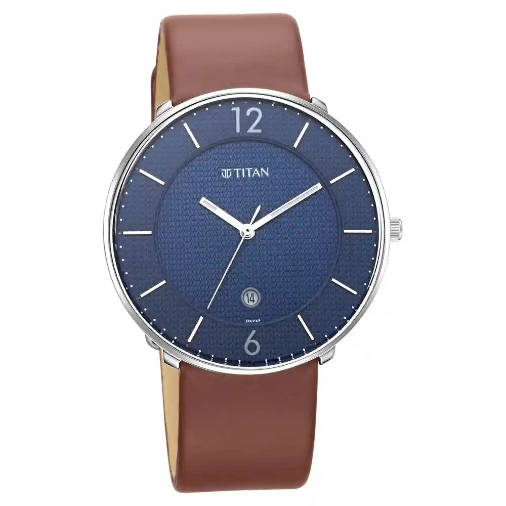 Titan Workwear Watch With Blue Dial And Leather Strap 1849SL03