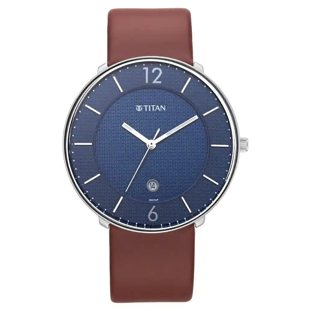 Titan Workwear Watch With Blue Dial And Leather Strap 1849SL03