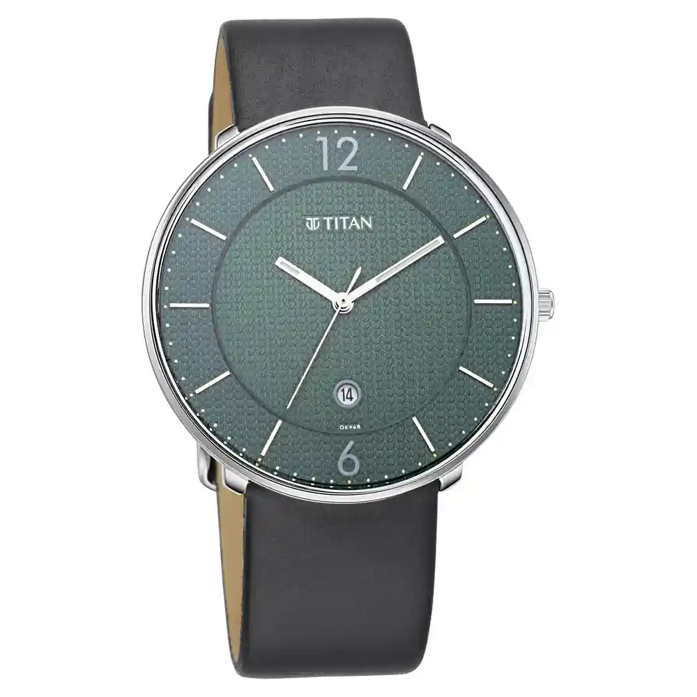 Titan Workwear Watch With Green Dial And Leather Strap 1849SL02
