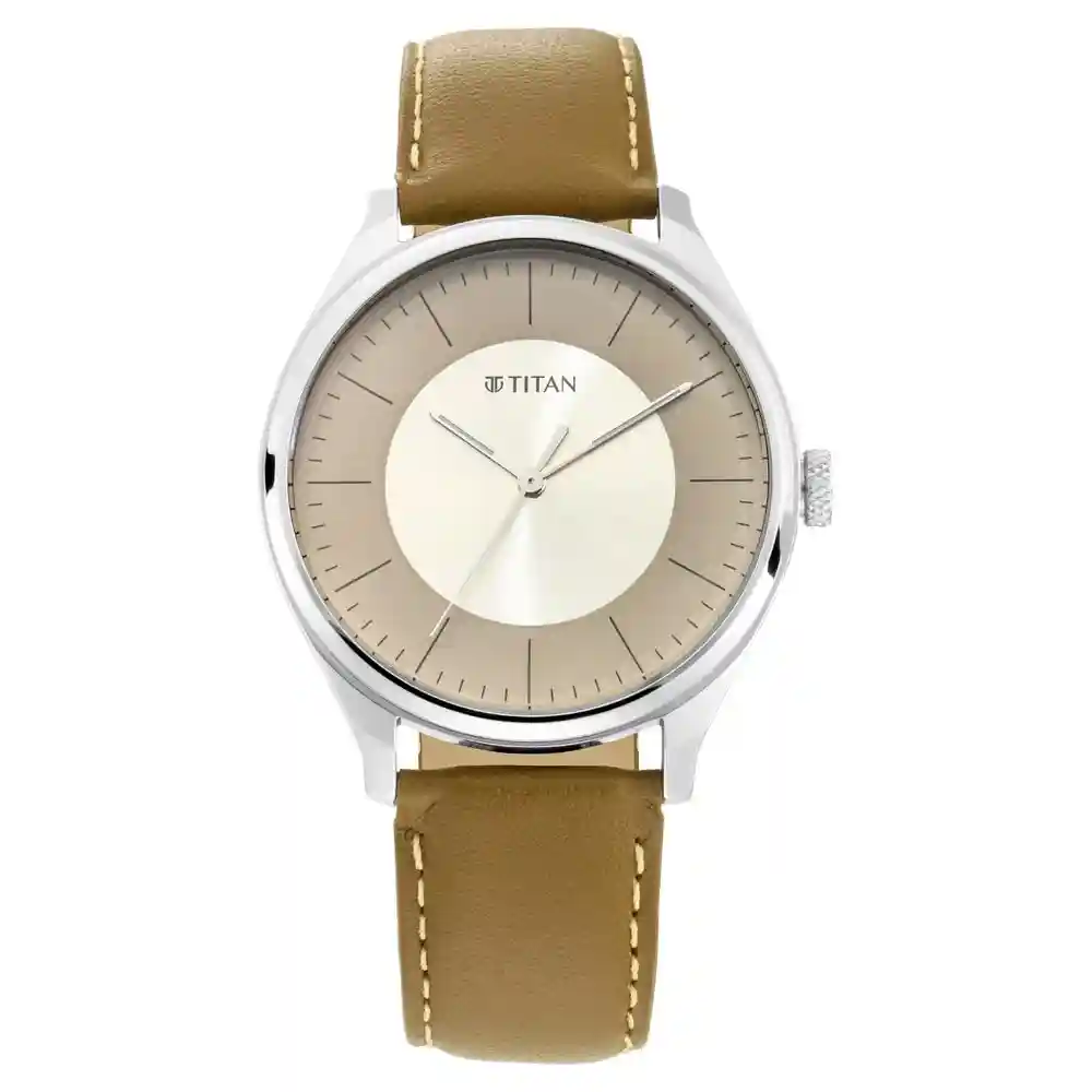 Titan Workwear Watch With Olive Grey Dial And Leather Strap 1802SL09