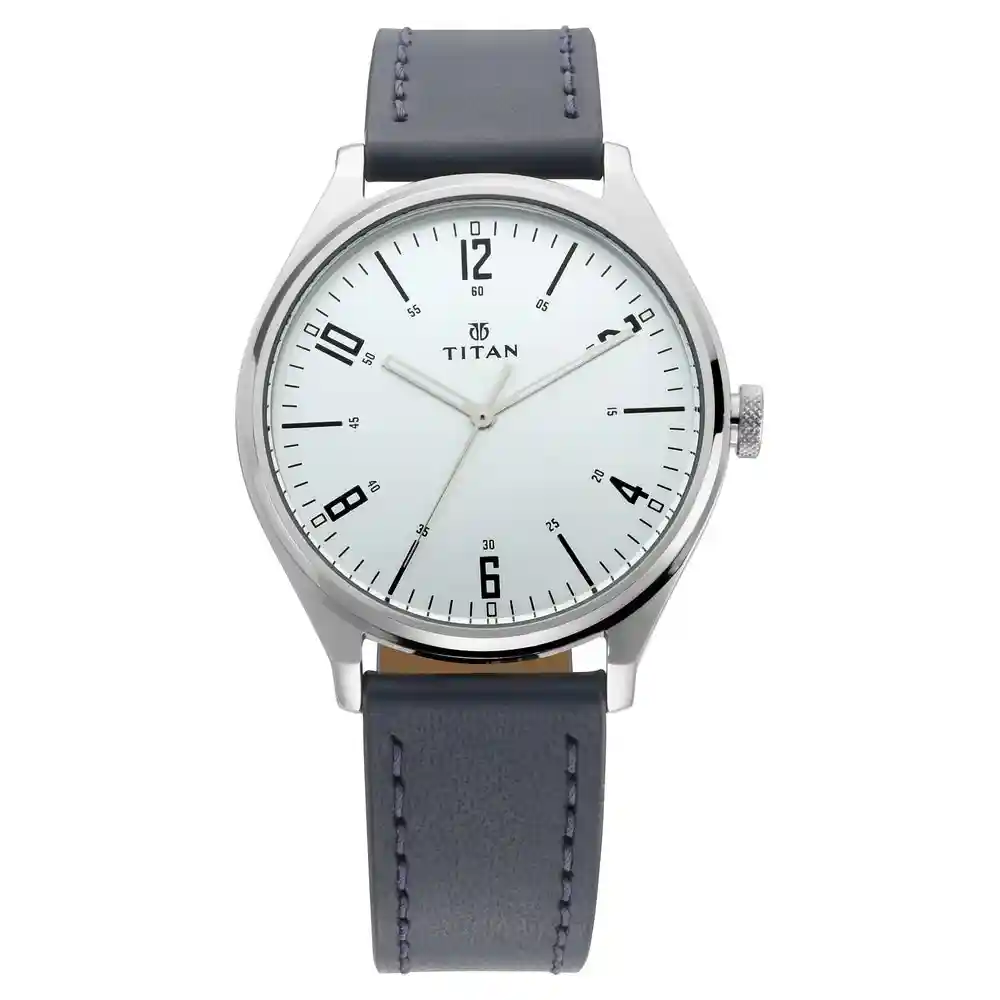 Titan Workwear Watch With Silver Dial And Blue Leather Strap 1802SL02
