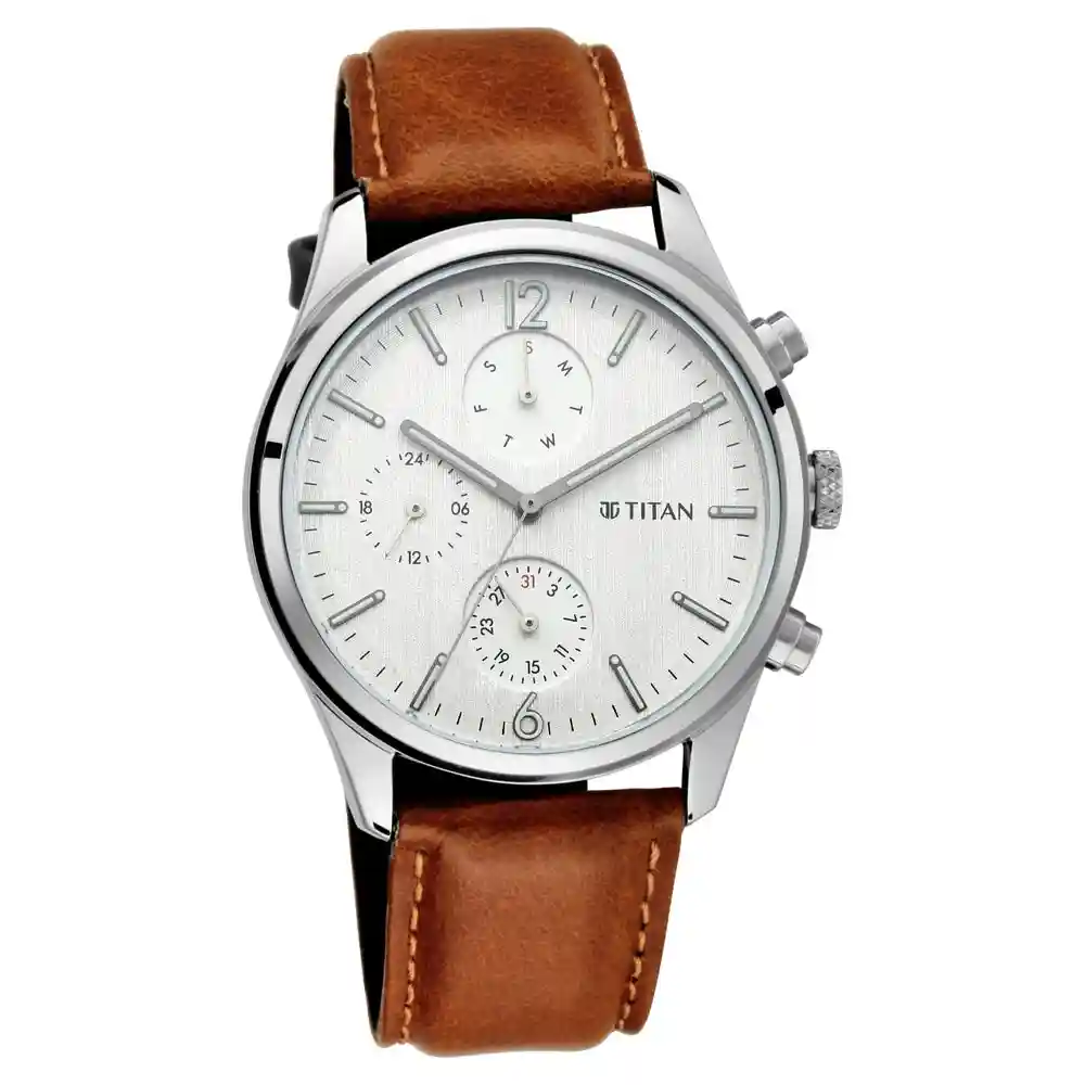 Titan Workwear Watch With White Dial And Leather Strap 1805SL04