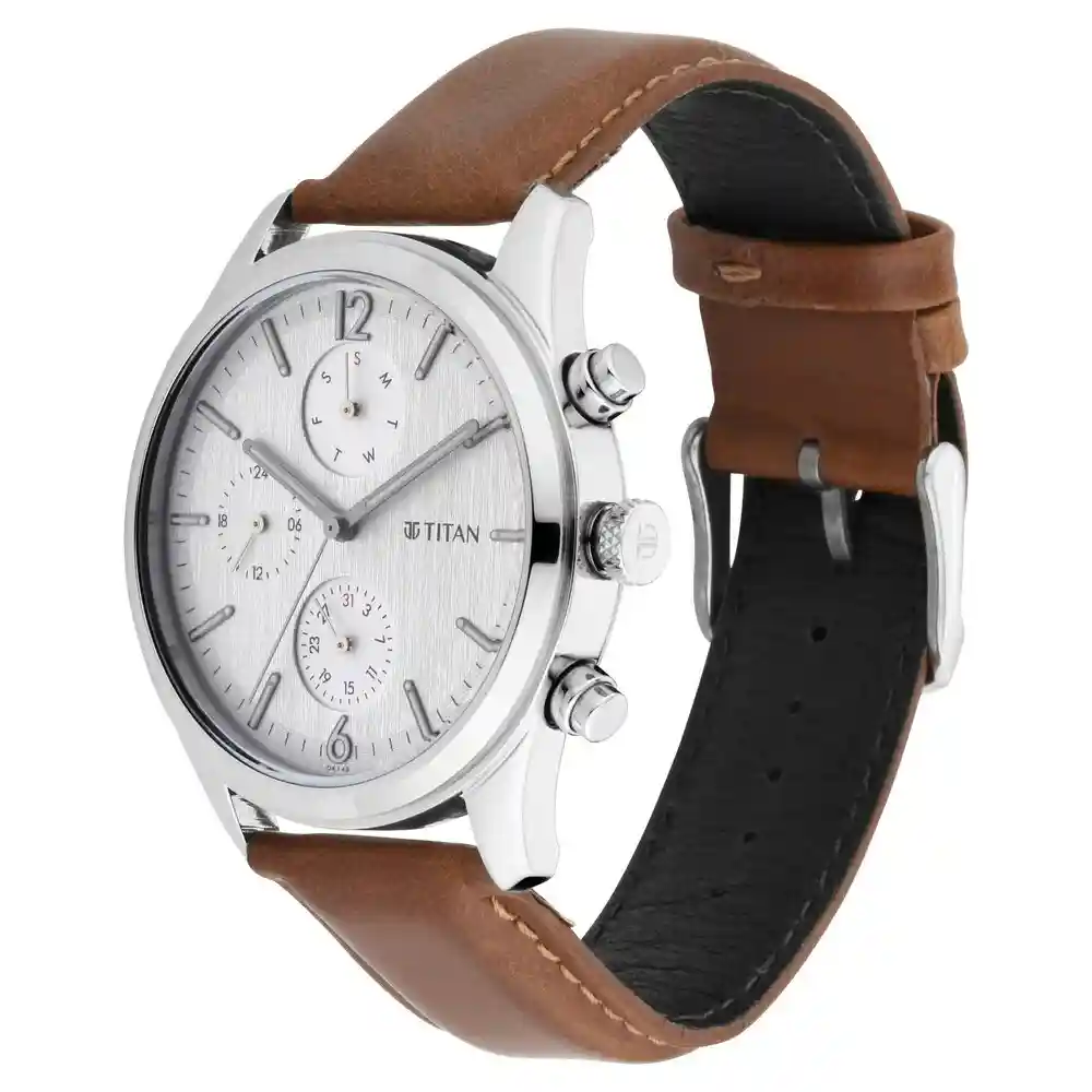 Titan Workwear Watch With White Dial And Leather Strap 1805SL04